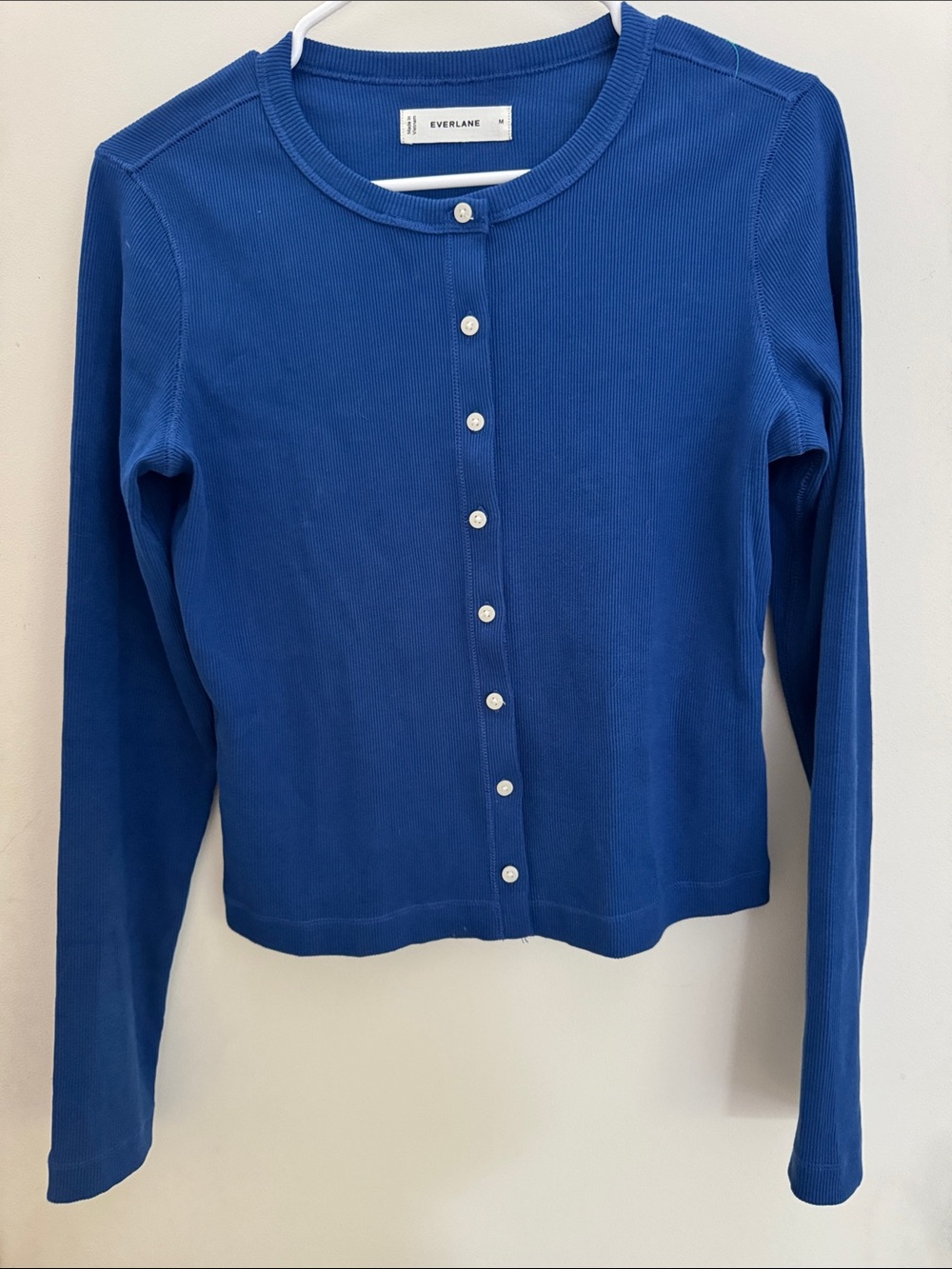 Everlane Royal Blue Ribbed Button-Front Long Sleeve Top